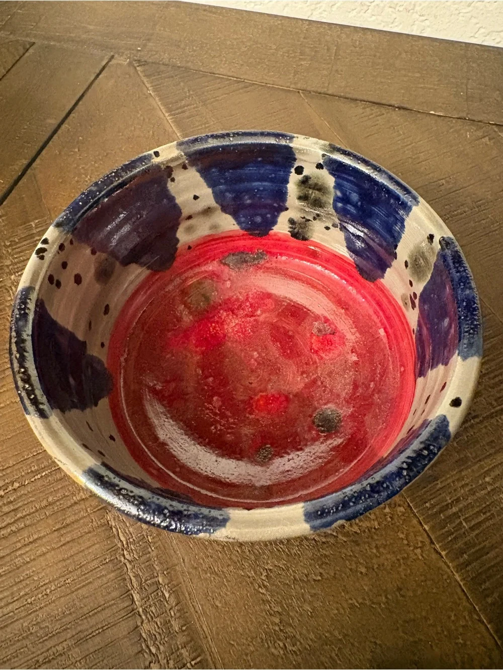 Handmade Red and Blue Ceramic Bowl Planter - Home Accents